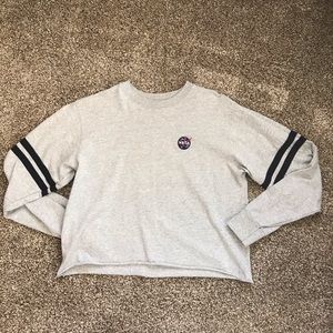 Gray NASA Long Sleeve Crop Top T-shirt